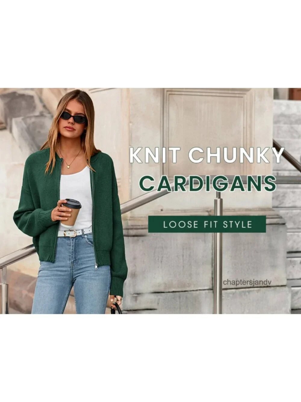 Chunky Knit Zipper Cardigan Sweater Open Front Loose Cropped Long Sleeve